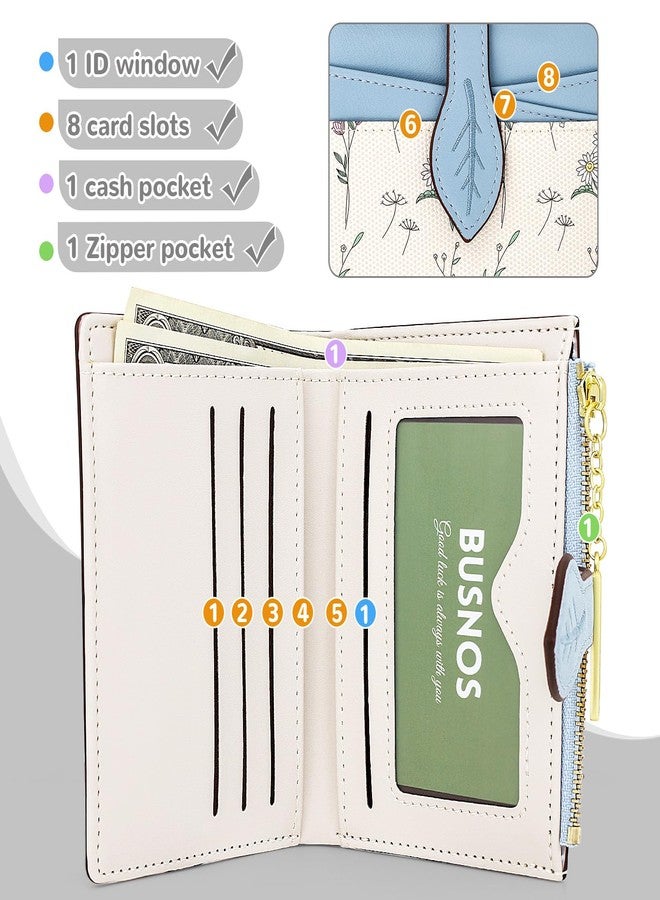 Busnos Women's Wallet Small Wallets for Women Cute Flower Ladies Women's Wallets Blue Bifold Wallet Womens With Zipper Coin Pocket Purses Card Holder for Women - Image 3